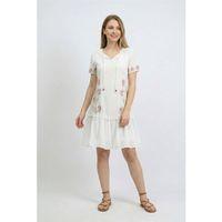 Kısa Kol Gülbin Bağcıklı V Yaka Nakışlı Yazlık Vual Kısa Elbise Beyaz Byz