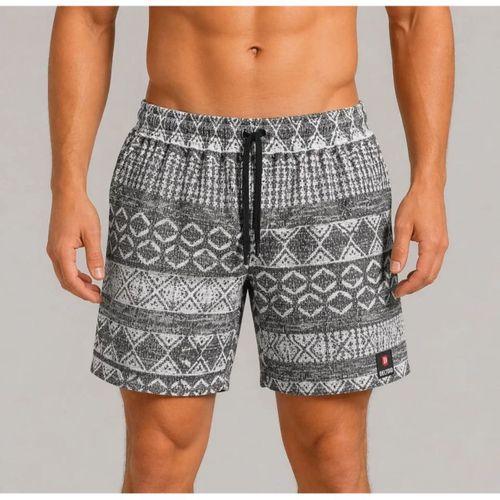 Erkek Dokuma Etnik Desenli Şort Lastikli Bel Bağcıklı Cepli Yazlık Rahat - Gri