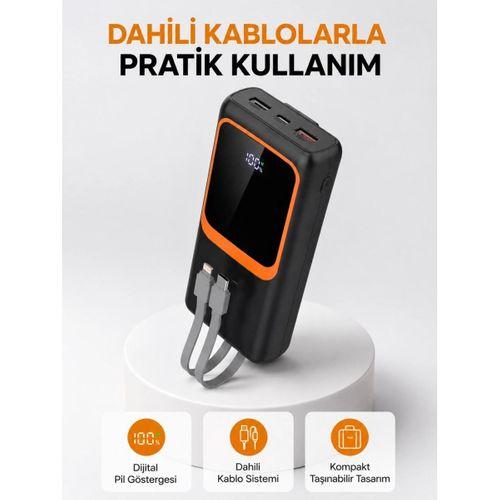 Powerbank 20000 Mah Dijital Ekranlı Ve Çok Kablolu Hızlı Şarj Cihazı