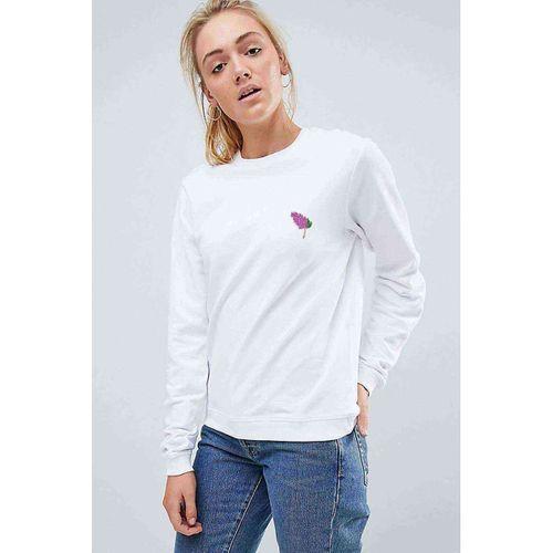 Pembe Çiçekler Leylak Çiçeği Baskılı Beyaz Kadın Sweatshirt