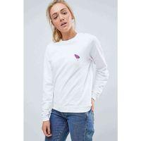 Pembe Çiçekler Leylak Çiçeği Baskılı Beyaz Kadın Sweatshirt