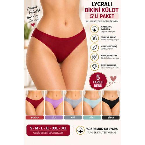 Kadın Likralı Bikini Külot 5'li Paket, Yumuşak Kumaş, Günlük Kadın İç Çamaşırı - ryl -500
