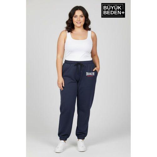 Kadın Büyük Beden BROOKLYN 1970 Baskılı Paça Lastikli Rahat Kesim Jogger İnce Eşofman Altı SPR26BEAK951-3