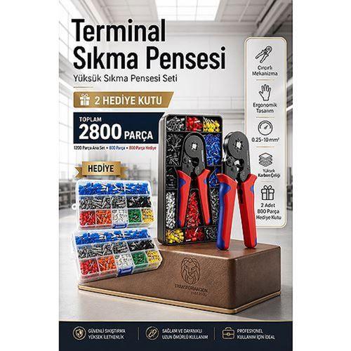 2800 Parça Terminal Sıkma Pensesi + Yüksük Sıkma Pensesi Kablo Pabucu Seti HSC8 6-4A 722484 723508