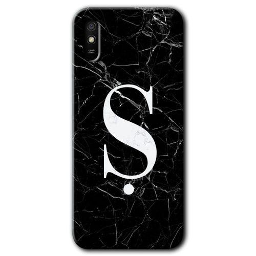 MRCİLETİSİM Xiaomi Redmi 9A Kılıf Kapak - Siyah Mermer Desenli Ş Harfi +Hayalet Ekran Yandan Gözükmez