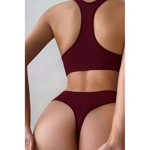 Kadın Bordo Desteksiz Seamless Tangalı İç Çamaşır Takımı
