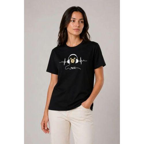 Müzik Temalı Baskılı Tişört Bisiklet Yaka Kısa Kol T-Shirt - Siyah
