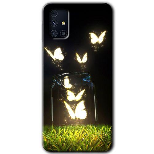 Samsung Galaxy M31s Kılıf Baskılı Kapak - Işıklı Kelebekler + 5D Tam Kaplayan Cam