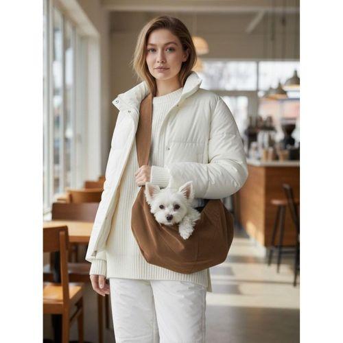 Açık Kahve Güderi Dokulu Köpek Taşıma Çantası – Emniyet Kemerli