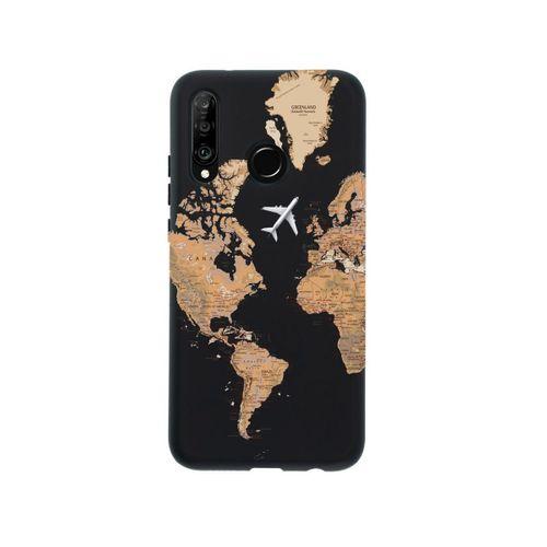 Huawei P30 Lite Harita Desenli Premium Silikonlu Siyah Telefon Kılıfı
