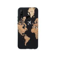 Huawei P30 Lite Harita Desenli Premium Silikonlu Siyah Telefon Kılıfı