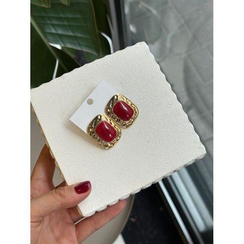 Taşlı Küpe - Bordo