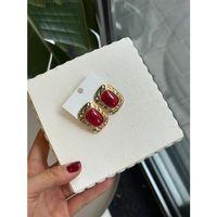 Taşlı Küpe - Bordo