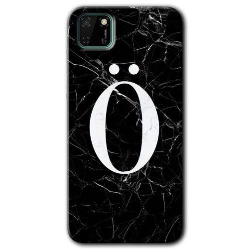 Potkal Hediye Fabrikası Huawei Y5P HD Baskılı Kılıf + 9D Tam Ekran Koruyucu - Siyah Mermer Desenli Ö Harfi