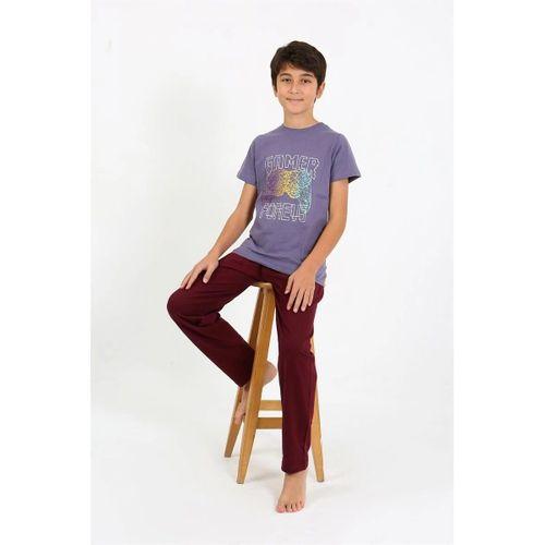 Erkek Çocuk Kısa Kol Penye Pijama Takım Mor