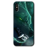 MRCİLETİSİM Xiaomi Redmi 9A Kılıf Baskılı Kapak - Yeşil Kurt + 5D Tam Kaplayan Cam