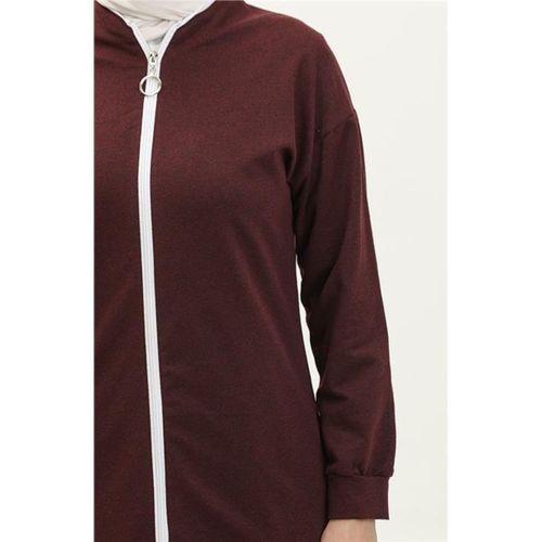 Bisiklet Yaka Fermuarlı Uzun Tunik Sade Basic Spor Takımı - 03044.009 - Bordo
