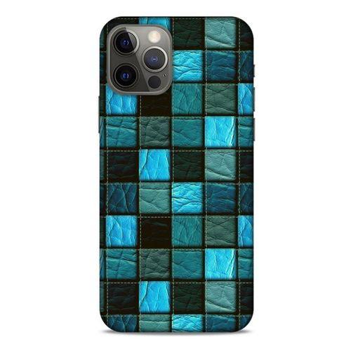 Apple iPhone 12 Pro Kılıf Patchwork (27) Tasarımlı Kılıf Turkuaz Siyah