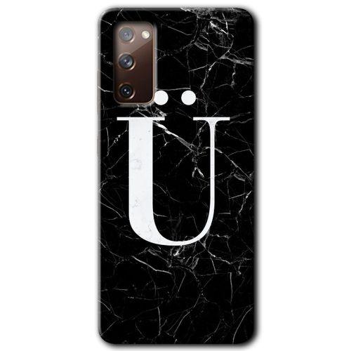 MRCİLETİSİM Samsung Galaxy S20 FE Kılıf Baskılı Kapak - Siyah Mermer Desenli Ü Harfi +Tam Kaplayan Mat Seramik