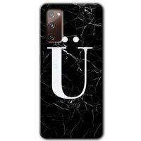 MRCİLETİSİM Samsung Galaxy S20 FE Kılıf Baskılı Kapak - Siyah Mermer Desenli Ü Harfi +Tam Kaplayan Mat Seramik