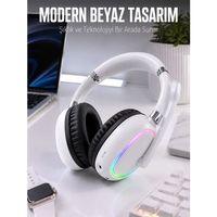 Kablosuz Bluetooth Mikrofonlu Beyaz Kulaklık Rgb Işıklı
