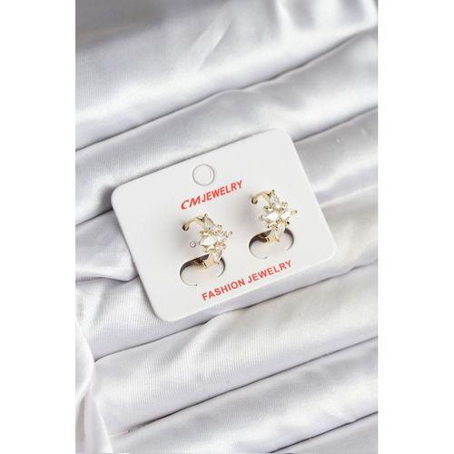 14K Gold Renk Kaplama Kutup Yıldız Zirkon Taşlı CM Kadın Küpe