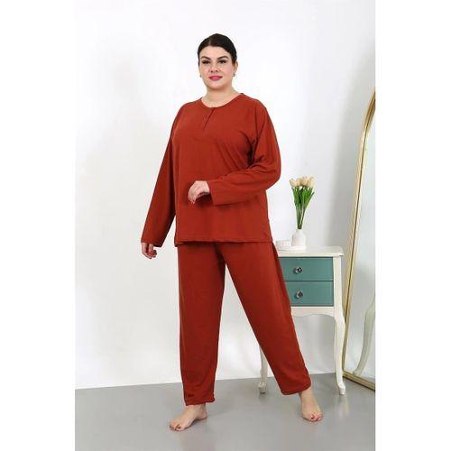 Kadın Büyük Beden Uzun Kol Penye Pijama Takımı Kiremit