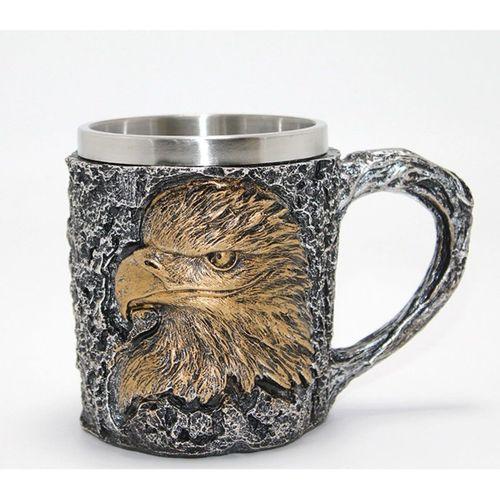 3d Kabartmalı Kartal Büstü Paslanmaz Çelik Kupa Bardak