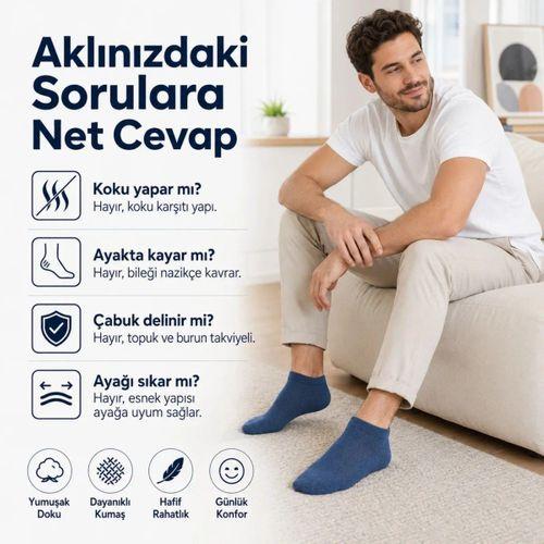 Erkek Pamuklu Patik Çorap 5'li 39-44 | Dikişsiz Burun, Koku Karşıtı, Nefes Alan Sneaker