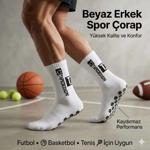 Erkek Kaydırmaz Futbol Basketbol Tenis Spor Çorap | Beyaz Kaymaz Tabanlı Dikişsiz Parfümlü