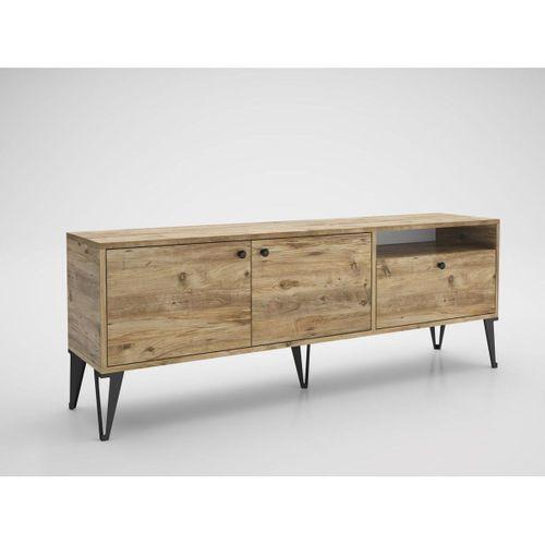 Wood'n Love Atoka 160 Cm Metal Ayaklı Dolaplı, Minifiks Bağlantı Tv Ünitesi - Atlantik Çam / Siyah