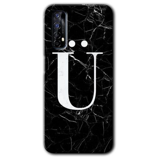 Realme 7 Kılıf HD Desen Baskılı Arka Kapak - Siyah Mermer Desenli Ü Harfi
