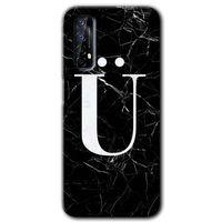 Realme 7 Kılıf HD Desen Baskılı Arka Kapak - Siyah Mermer Desenli Ü Harfi