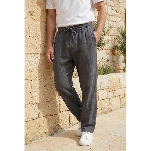 Hafif ve Rahat Müslin Baggy Erkek Pantolon - Füme
