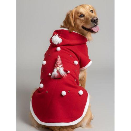 Noel Cücesi Kırmızı Yılbaşı Köpek Kıyafeti | Noel Baba Kapüşonlu Polar Sweatshirt | Orta ve Büyük Irklar İçin
