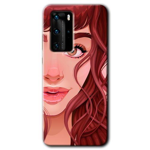 MRCİLETİSİM Huawei P40 Pro Kılıf HD Desen Baskılı Arka Kapak + Temperli Cam - Kızıl Kız