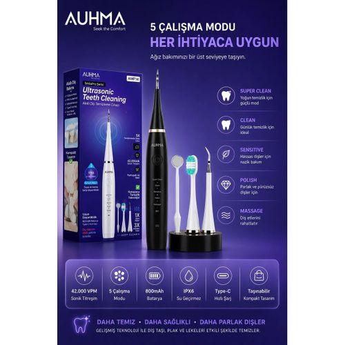 Ultrasonic  Elektrikli Akıllı Diş Temizleme Cihazı Beyazlatıcı 5 Mod 3+1 Başlık, Ipx8 Su Geçirmez Siyah