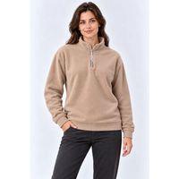Polar Dik Yaka Yarım Fermuarlı Uzun Kollu Regular Fit Kışlık Sweatshirt - Bej