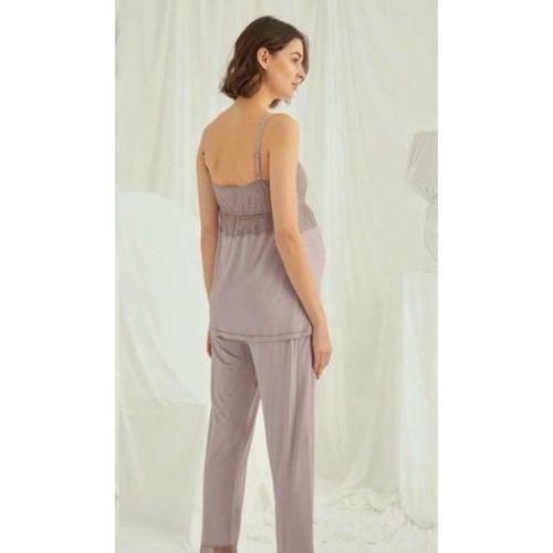 BirolGaye 1767 Pudra Modal Penye Hamile Lohusa 3 Lü Pijama Sabahlık Tk