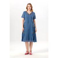 Kısa Kol Aynur Bisiklet Yaka Cepli Yazlık Vual Kısa Elbise İndigo indg