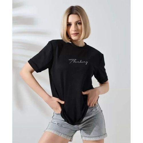 Pilelistore Unisex Bisiklet Yaka Baskılı Slim Fit T-Shirt - Siyah