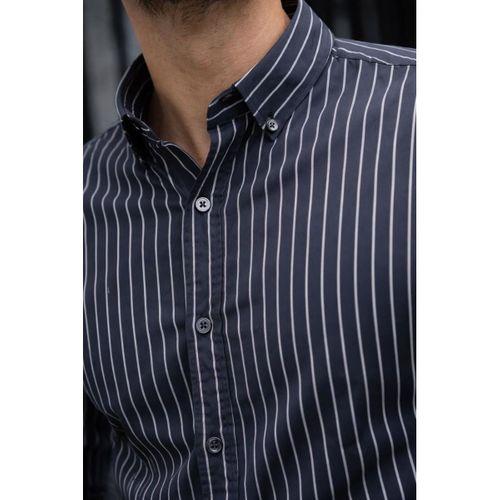 Chad Modal Kumaş Çizgili Yazlık Relaxed Fit Erkek Gömlek - Siyah