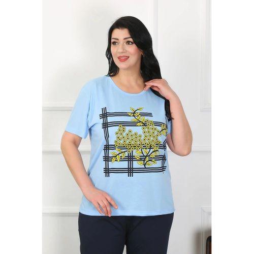 Kadın Büyük Beden Mavi Pijama Takımı
