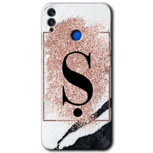 Honor 8c Kılıf HD Desen Baskılı Arka Kapak - Pembe Mermer Desenli Ş Harfi + Kırılmaz Cam