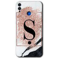 Honor 8c Kılıf HD Desen Baskılı Arka Kapak - Pembe Mermer Desenli Ş Harfi + Kırılmaz Cam