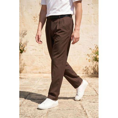 Baruchel Pileli Baggy Kalıp Kumaş Erkek Pantolon - Kahve