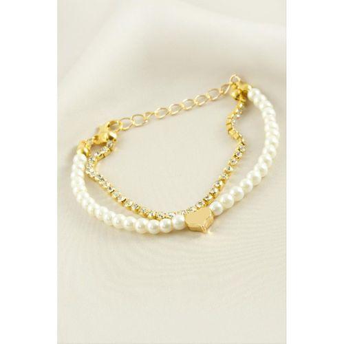 Kalp Şerit Taşlı İnci Bileklik