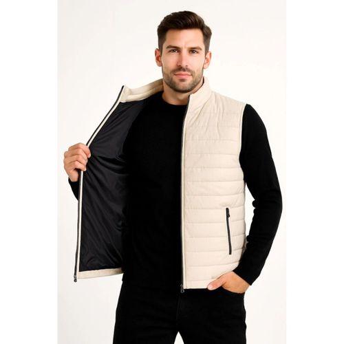 Erkek Şişme Fermuarlı Yelek Su Itici Kapitone Astarlı Kumaş Cepli Hafif Kışlık Spor Rahat Kalıp -Bej