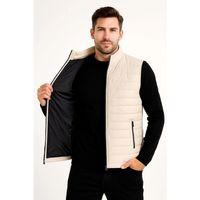 Erkek Şişme Fermuarlı Yelek Su Itici Kapitone Astarlı Kumaş Cepli Hafif Kışlık Spor Rahat Kalıp -Bej