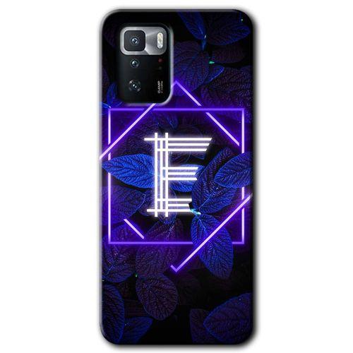 Poco x3 GT Kılıf HD Desen Baskılı Arka Kapak + Temperli Cam - Dark Neon Yaprak E Harfi